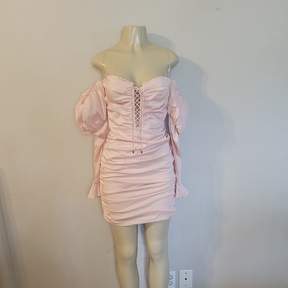 Fashion Nova Light Pink Off-Shoulder Mini Dress